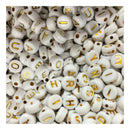 Kit Letra Miçanga 360 Alfabeto + 360 Vogais Total 720 Peças 6 Mm Branco E Dourado