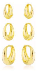 3 Pares Brinco Trio De Argola Gota Clicker Ouro 18k Banhada