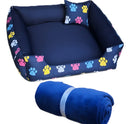 Cama De Cachorro médio Cama lavável com ziper resistente fácil remoção dos enchimentos kit cama, manta e almofada Cor Azul-marinho
