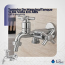Torneira Maquina Tanque Cromada Duas Saidas Abs 1/4 De Volta Prateada