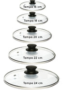 05 Tampa De Vidro Para Panelas Caçarolas Jogo 16 18 20 22 24