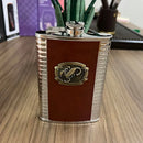 Cantil Porta Bebida De Bolso 255ml Inox Revestido Em Couro Cor Preto - Cantil revestido em couro ecológico