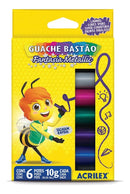 Estojo Tinta Guache Bastão Acrilex 6 Cores - Metálicas