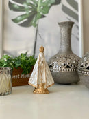 Nossa Senhora Aparecida 15cm Branca Perolado Dourado Gesso Branco Perolado E Dourado