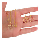 Conjunto Corações Vazado Brinco E Colar Folheado A Ouro 18k Cor Dourado