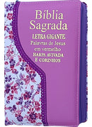 Bíblia Sagrada Letra Grande Com Harpa Zíper Feminina Rosa Flores
