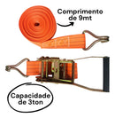 Cinta Com Catraca De Amarração 9 Metros Para Cargas 3 Ton Cor Dourado E Laranja
