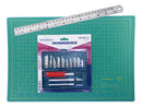 Kit Estilete Bisturi + Base Corte A3 45x30 + Régua Aço 30 Cm Cor Verde