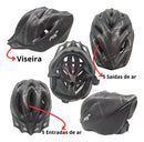 Capacete Ciclismo Bike Proteçao Kit L Preto Com Cinza Luva g
