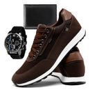 Kit Tenis Masculino Sapatenis Confortavel Carteir Marrom 43 BR