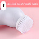 Escova Massageador Esponja Elétrica Facial Limpeza 5 Funções Cor Rosa e Branco