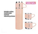 Garrafa Térmica Com Xícaras Inox Vacuum Flask Set Água Café Cor Rosa Tche Amo