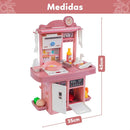 Kit Mini Cozinha de Brinquedo Fogão Geladeira Forno solta Água e som cor Rosa Atentu