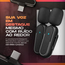 Microfone de Lapela Duplo Sem Fio Profissional Com Conector Tipo C Preto Portátil Para Gravação Podcast Entrevista Aula Online Vídeo Som Nítido