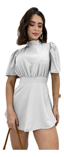 Macaquinho Feminino Soltinho Curto Manga Bufa Branco Único