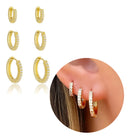 Trio De Brincos Argolas Femininas Finas Cravejadas Banho Ouro 18k Evidence P M G