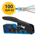 100 Rj45 Ez + Alicate Crimpar Cabo Rede Cat5/6/7 Vazado Kit