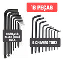 Kit 18 Peças Jogo Chave Allen Hex Torque Bola Longa