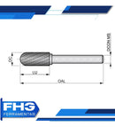 Lima Rotativa Cilíndrica Metal Duro 10mm Abaulada Haste 6mm
