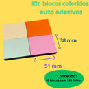 Kit 40 Blocos Recados Cole Fácil 38x50mm Colorido 100fls Cor Amarelo Verde Laranja Rosa Pasteis